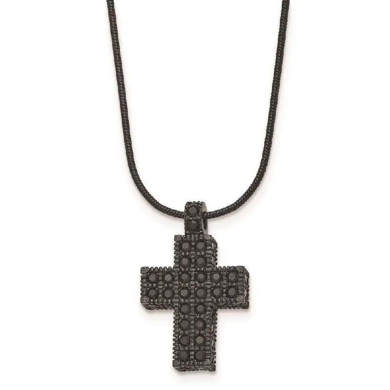 Beautiful Heart Pendant Necklaces-Stainless Steel Black IP-plated Black Crystal Cross w/2in ext Necklace