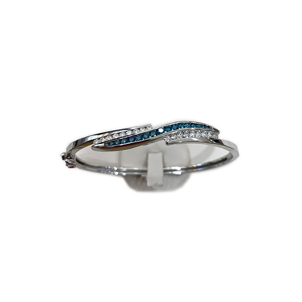 Elegant Adjustable Bangles-14k White Gold Blue Diamond Bangle