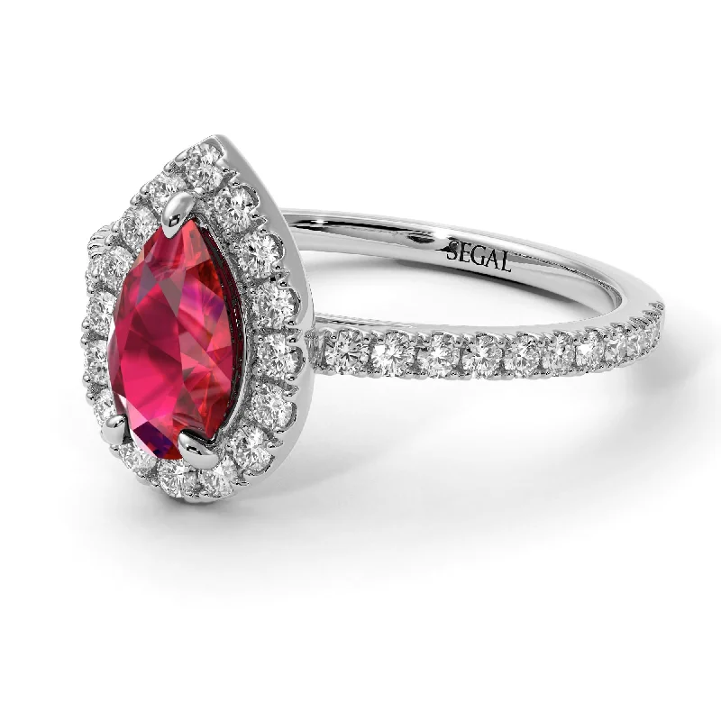 Bridal Engagement Ring Sets-Pear Shaped Halo Ruby Ring - Janet No. 33