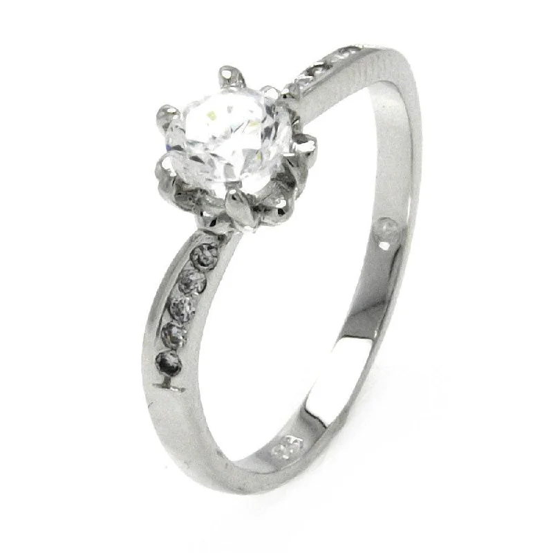 Adjustable Wedding Rings-Silver 925 Rhodium Plated Clear Round Center CZ Bridal Ring - BGR00513