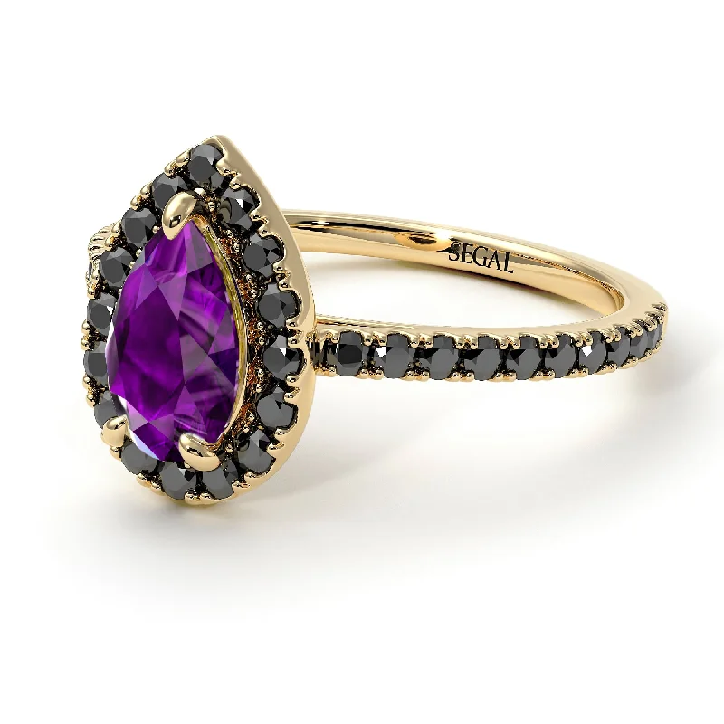 Fashionable Gemstone Wedding Rings-Pear Shaped Halo Amethyst Ring - Janet No. 304