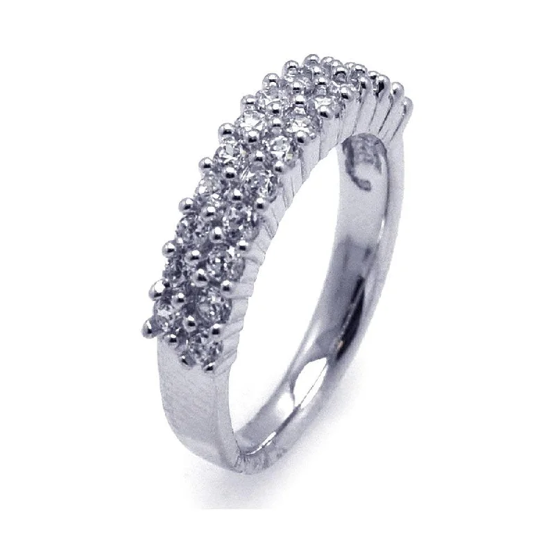 Modern Gemstone Rings-Silver 925 Rhodium Plated Pave Set Clear CZ Ring - AAR0076