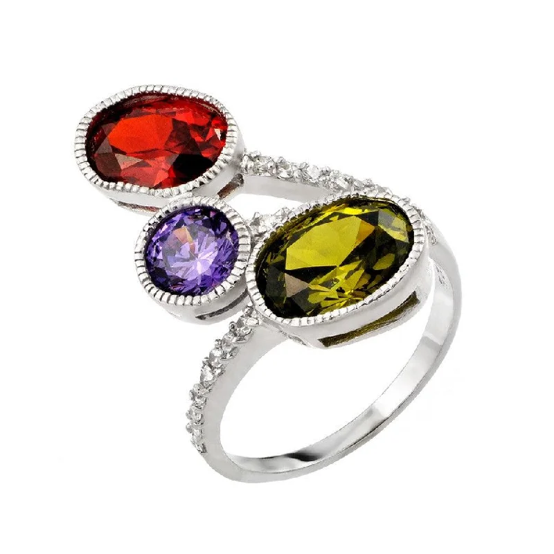 Minimalist Gold Rings-Silver 925 Rhodium Plated Multi Colored CZ Ring - STR00988