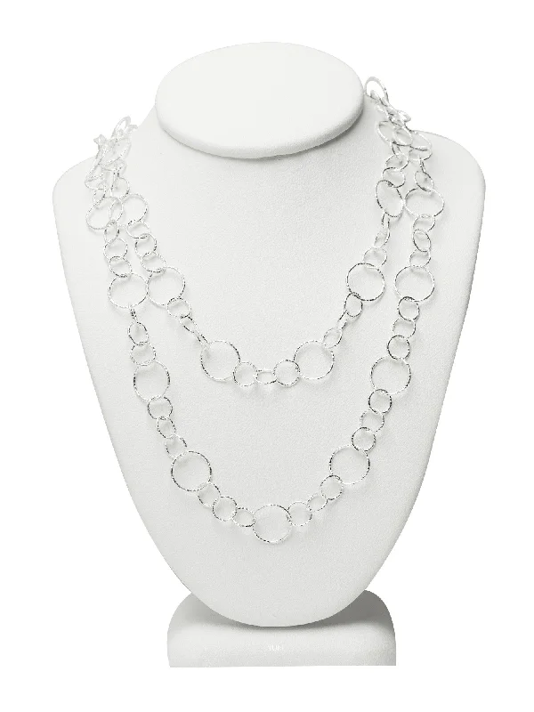 Delicate Silver Necklaces-Long Silver Shimmer Circle Chain Necklace