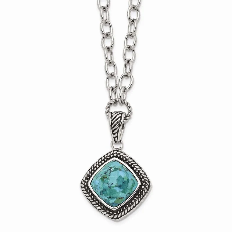 Personalized Birthstone Necklaces-Stainless Steel Polished/Antiqued Imitation Turquoise 20.5in Necklace