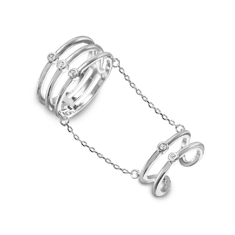 Classic Gold Rings-Silver 925 Rhodium Plated 2 Rings in 1 Attached on a Chain - BGR01025