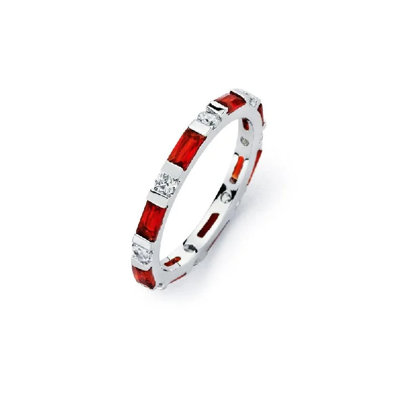 Unique Gold Rings-Silver 925 Rhodium Plated Red CZ Stackable Eternity Ring - BGR00623