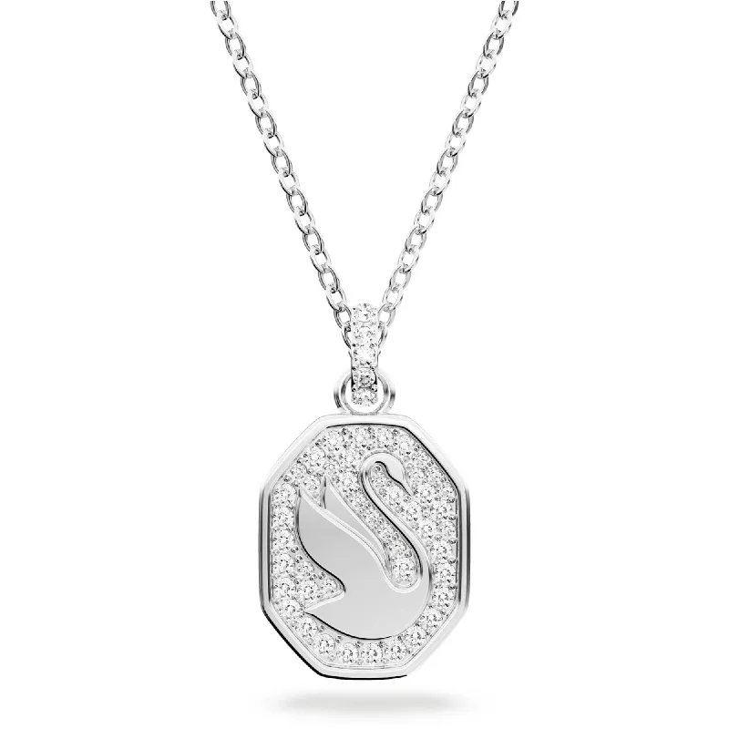 Round Gemstone Necklaces-Swarovski Women's Pendant Necklace - Signum Swan Rhodium Plated Long | 5621098