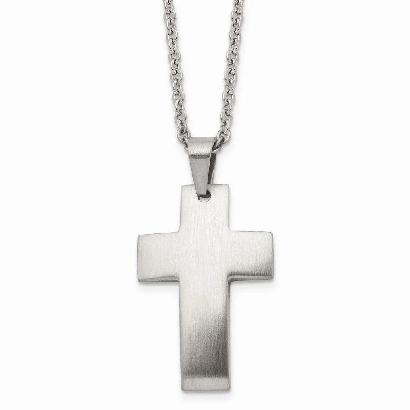 Designer Silver Pendant Necklaces-Stainless Steel Brushed Cross Necklace