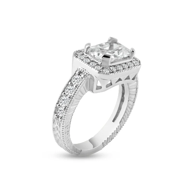 Women’s Engagement Rings-Silver 925 Rhodium Plated Pave Clear Cluster CZ Square Ring - ACR00002