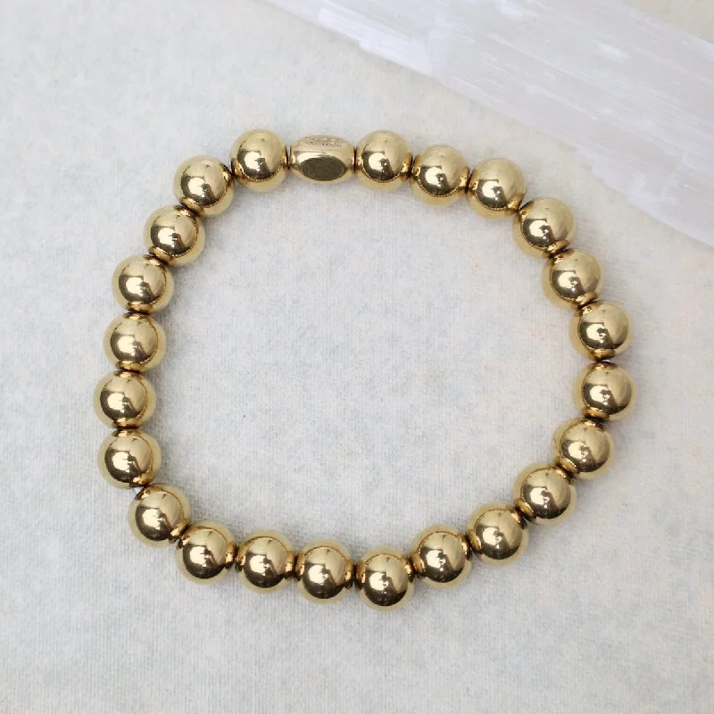 Chunky Leather Bracelets-8mm Plain Ball Bracelet in Gold Plated Stainless Steel