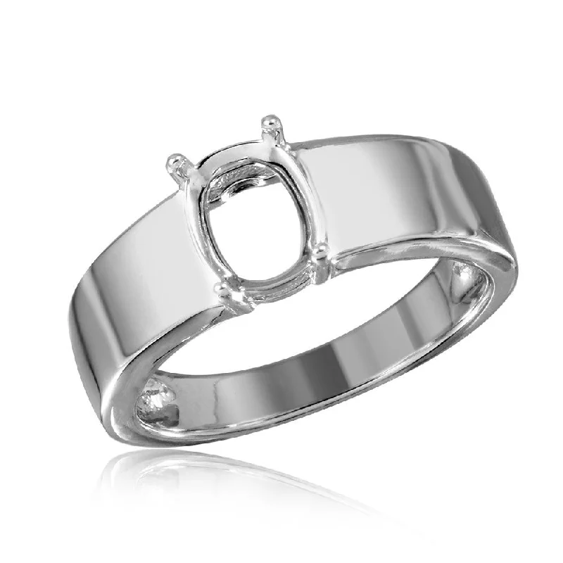 Wedding Ring Sets for Brides-Silver 925 Rhodium Plated High Polished Band Single Stone Mounting Ring - BGR00935