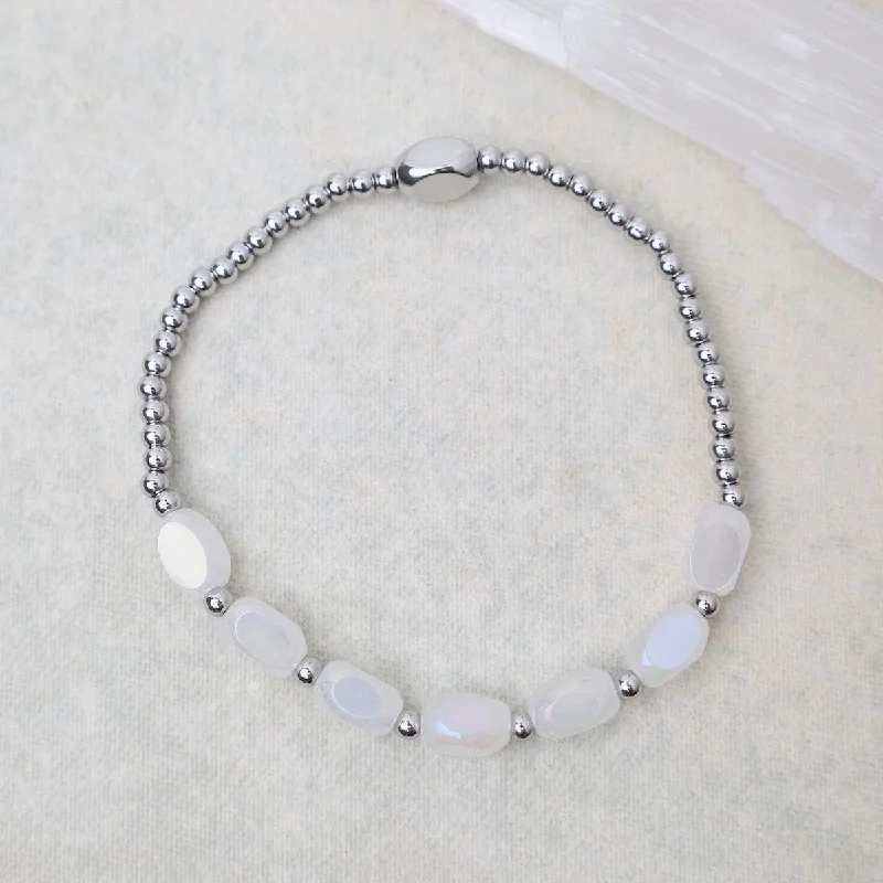 Boho Style Bracelets-Meet Me Half Way Pop Of Color Bracelet in White Cap & Stainless Steel