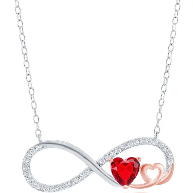 Bohemian Style Necklaces-Classic Women's Necklace - Sterling Silver Ruby Heart White Infinity Sapphire | M-6843