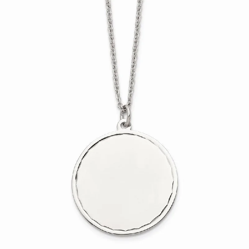 Long Crystal Necklaces-Stainless Steel Polished Engraveable Round Disc w/2in. Ext. Necklace