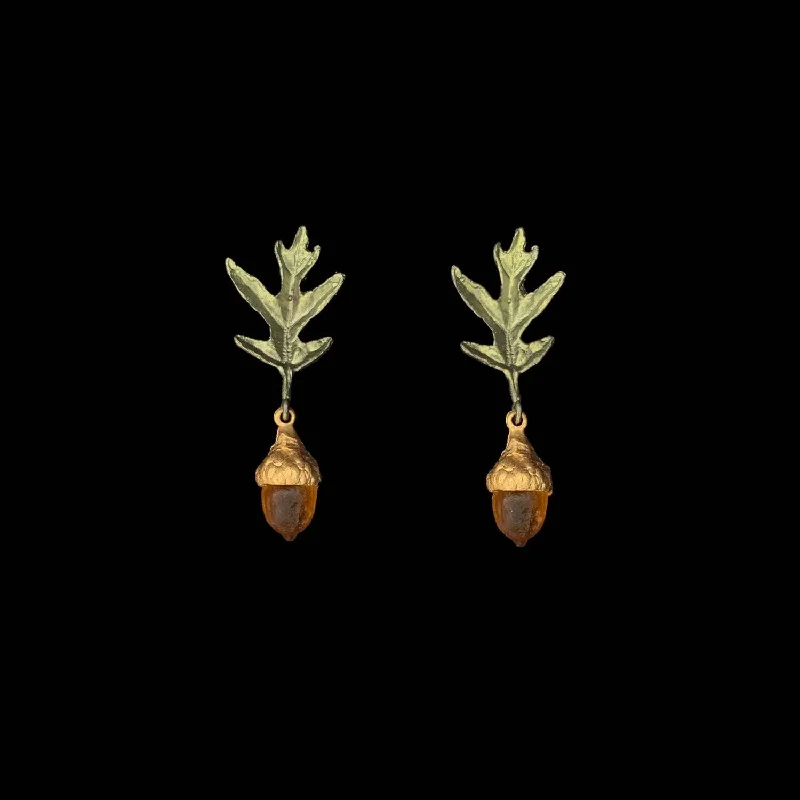 Custom Wedding Earrings-Pin Oak Earrings - Dainty Post