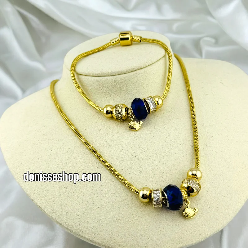 Sterling Silver Necklaces-14K GOLD / BLUE PANDORA NECKLACE SET N71