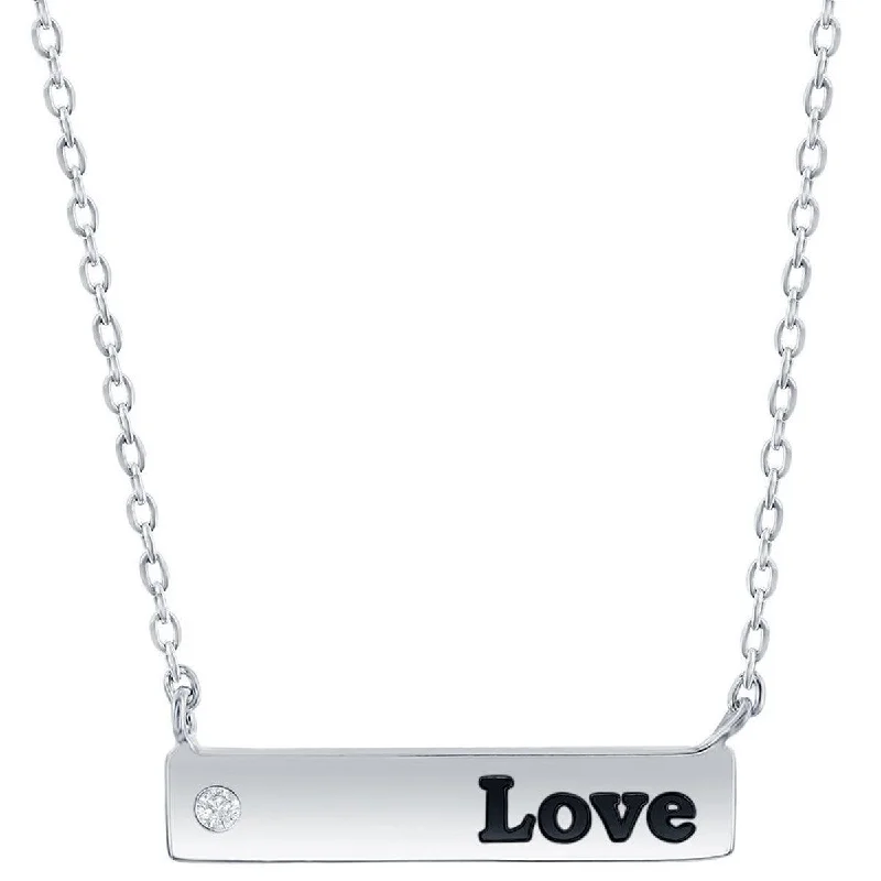 Birthstone Necklaces-Classic Women's Necklace - Sterling Silver Bar and CZ Love | M-6788