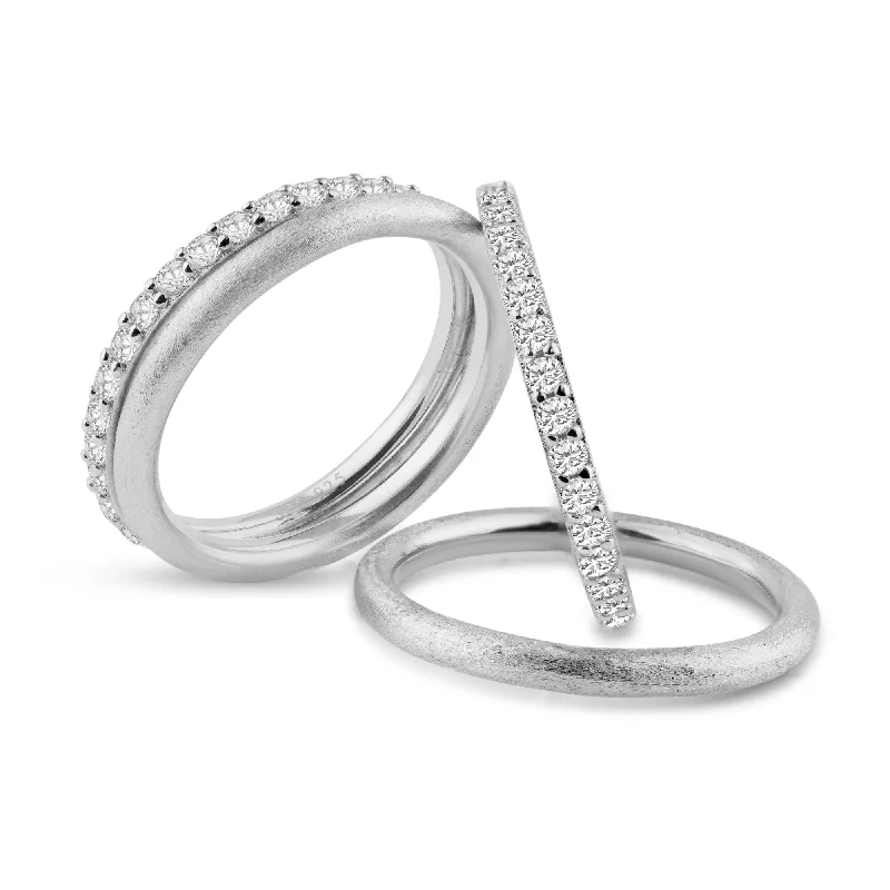 Personalized Silver Rings-Rhodium Plated 925 Sterling Silver CZ Ring Set - STR00517