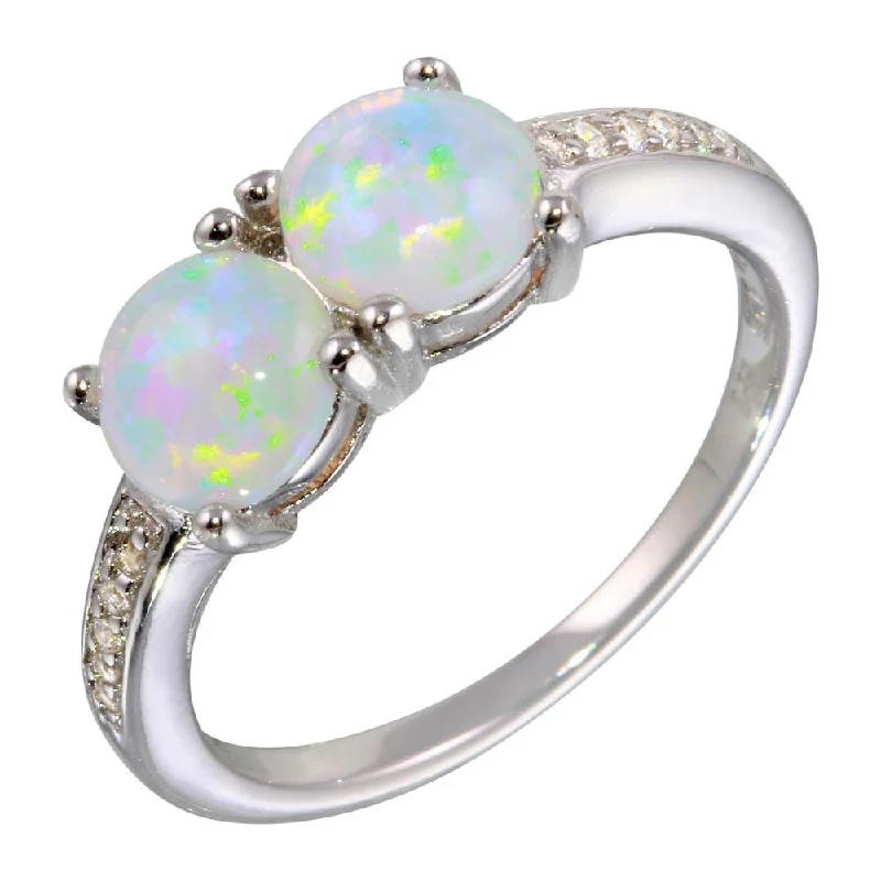 Unique Gemstone Wedding Rings-Rhodium Plated 925 Sterling Silver Twin Opal Ring with CZ - STR01075