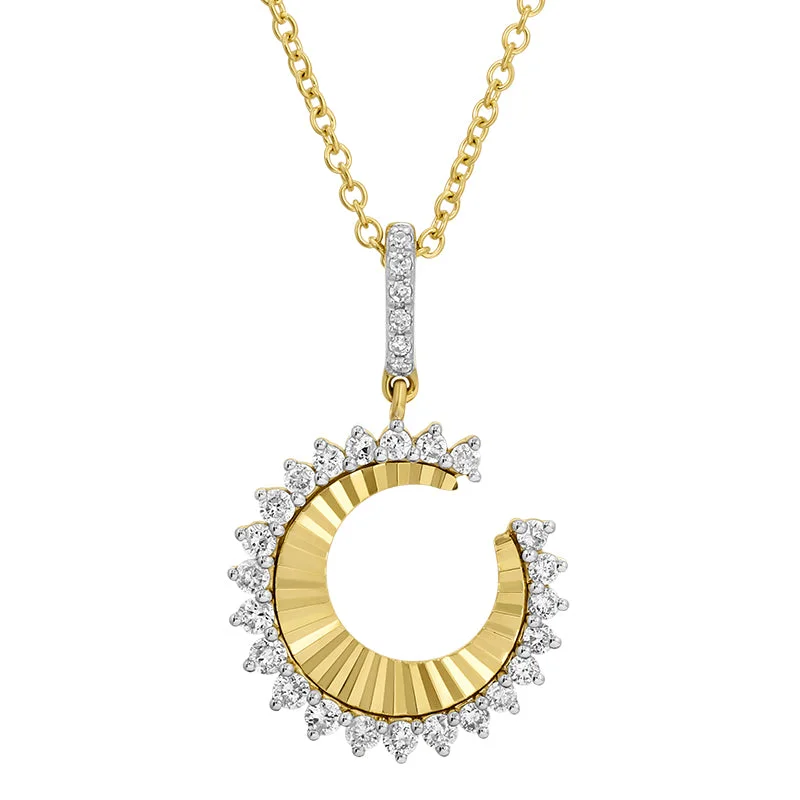 Custom Gold Necklaces-KOBY CRESCENT MOON FLUTED DISC NECKLACE