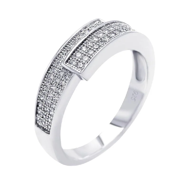 Bridal Diamond Rings-Silver 925 Rhodium Plated Micro Pave CZ Overlap Ring - ACR00035