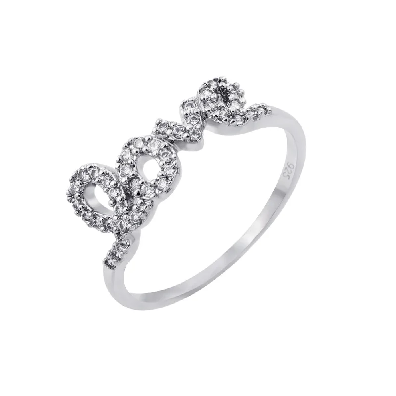 Classic Engagement Rings-Silver 925 Rhodium Plated Clear CZ Love Ring - BGR00781RHD