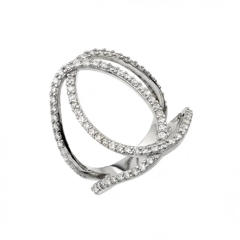 Silver Gemstone Rings-Silver 925 Rhodium Plated Interlace Ring - BGR00927