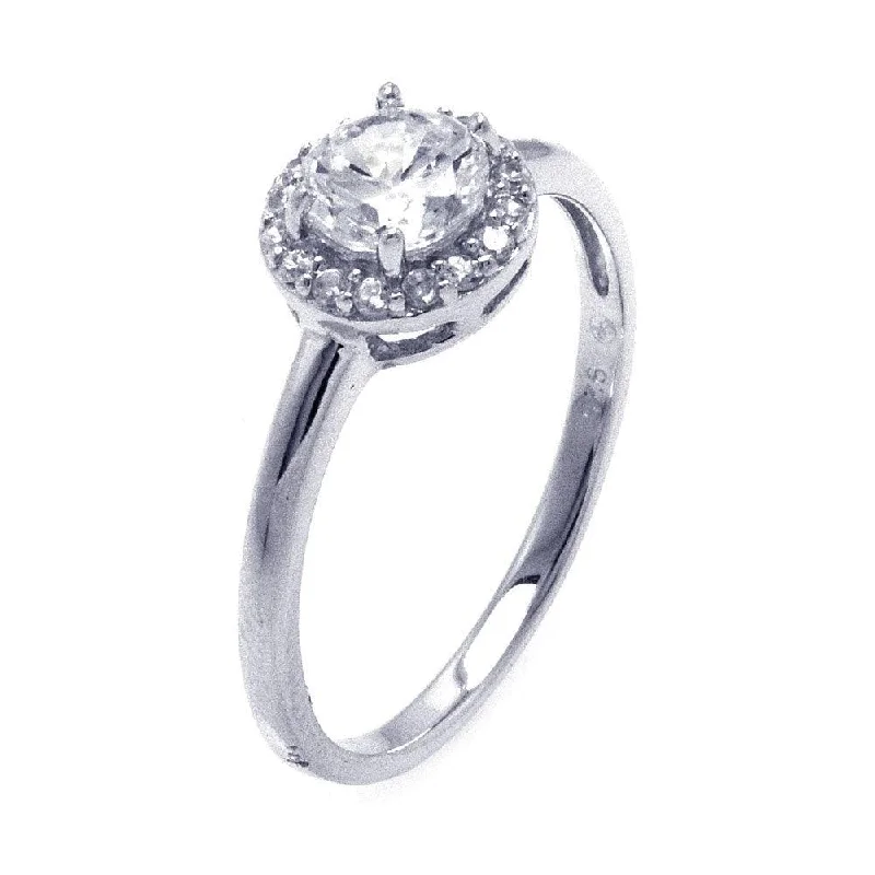 Simple Gemstone Wedding Rings-Silver 925 Rhodium Plated Round Clear Cluster CZ Ring - STR00821