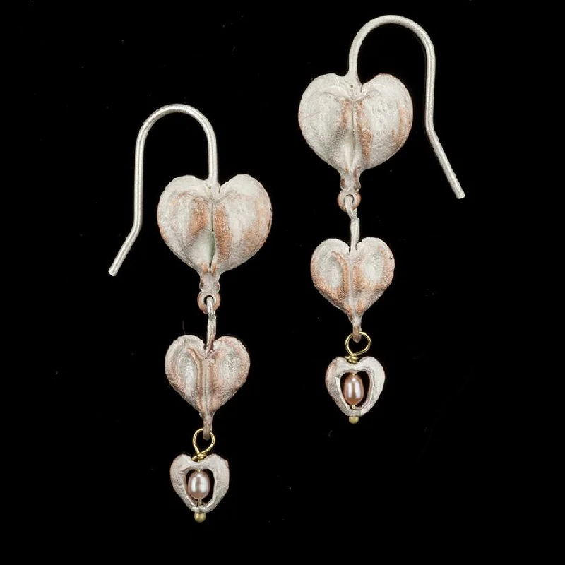 Fine Gold Earrings-Bleeding Heart Earrings - Wire Double Drop