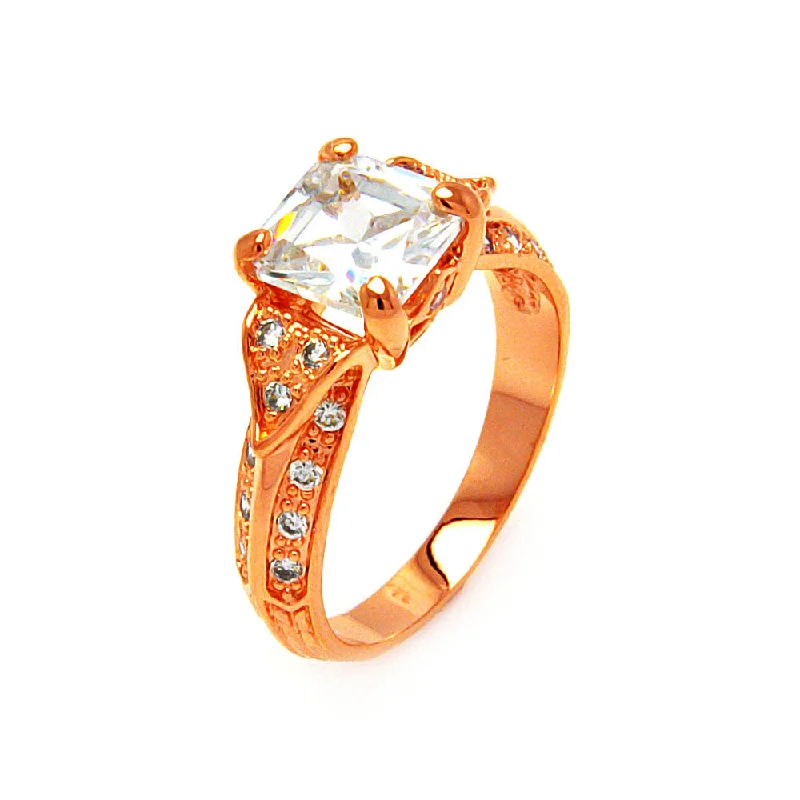 Engagement Ring with Sapphire-Silver 925 Rose Gold Plated Clear Princess Cut CZ Ring - BGR00603