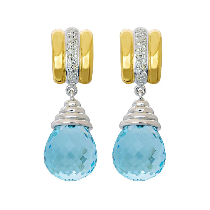 Hoop Earrings for Women-Earrings-Blue Topaz and Diamond