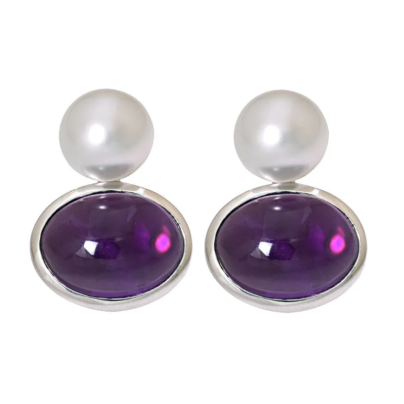 Unique Gemstone Earrings-Earrings- Amethyst and South Sea Pearl