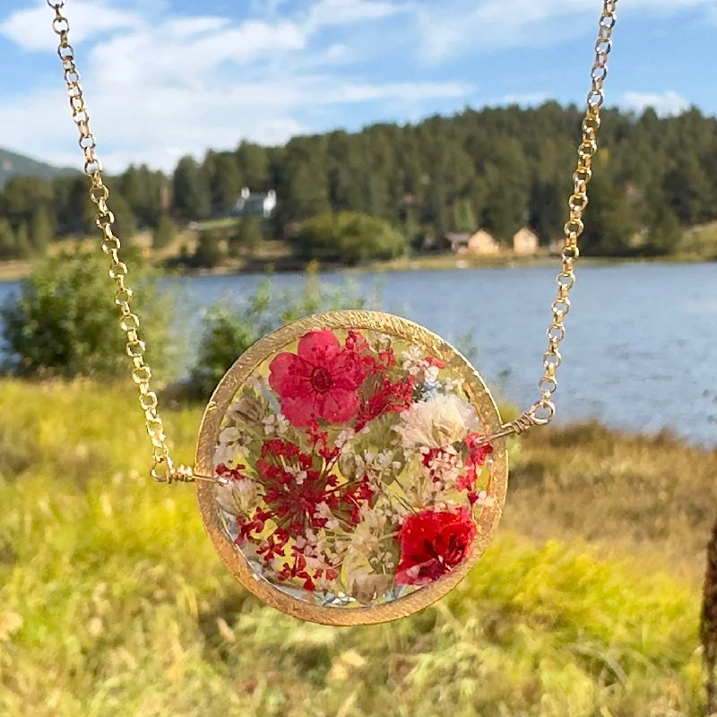 Gold Infinity Necklaces-Red/White Botanical Garden Necklace - BG 123