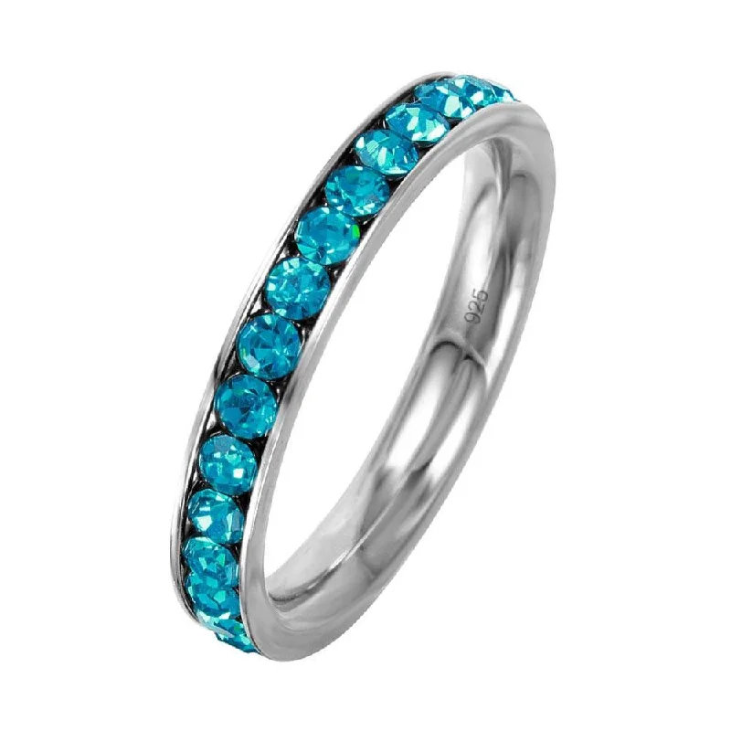 Unique Solitaire Rings-Silver 925 Rhodium Plated Birthstone December Channel Eternity Band - ETRY-DEC