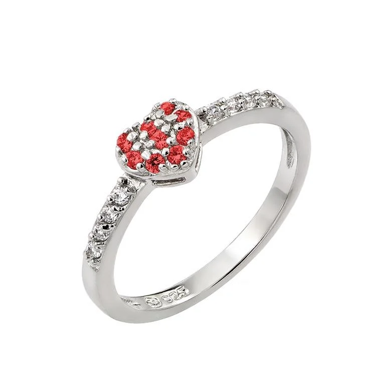 Stunning Gemstone Rings-Rhodium Plated 925 Sterling Silver Clear Inlay CZ July Birthstone Heart Ring  - BGR00784JUL