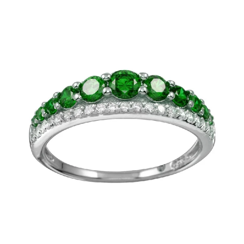 Adjustable Wedding Rings-Rhodium Plated 925 Sterling Silver Green and Clear CZ Stones Ring - BGR01175GRN