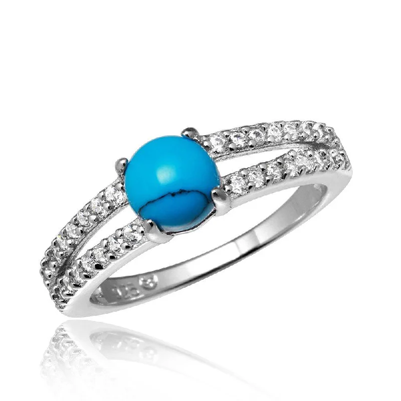 Silver Wedding Bands-Silver 925 Rhodium Plated Wedding Band with Turquoise Center - BGR01056