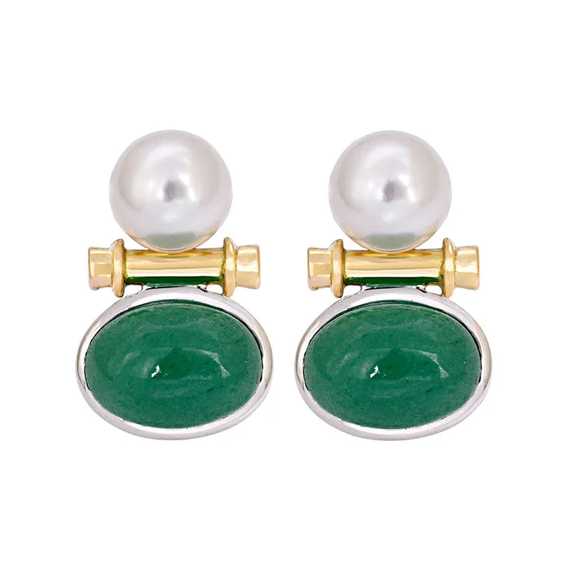 Luxury Gemstone Earrings-Earrings- Aventurine and South Sea Pearl