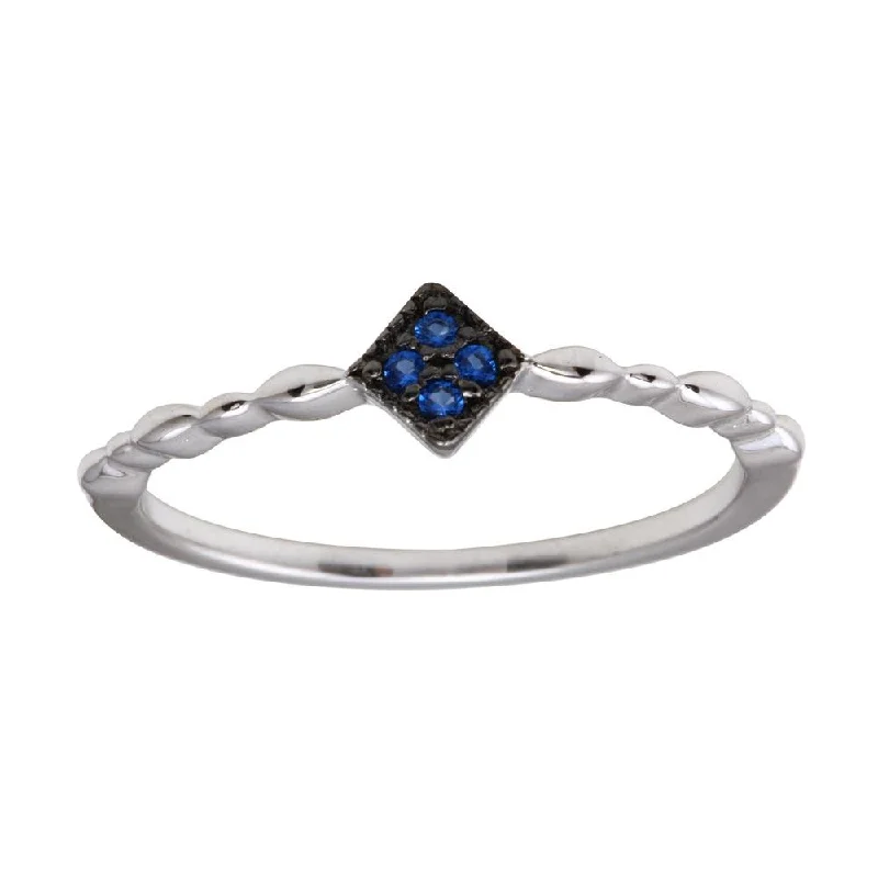 Unique Wedding Ring Bands-Rhodium Plated 925 Sterling Silver Diamond Shape 4 Blue CZ Ring - BGR01226BLU