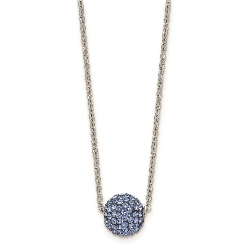 Fashionable Necklaces for Women-Stainless Steel Polished Blue Enamel w/Crystals w/2in ext. Necklace