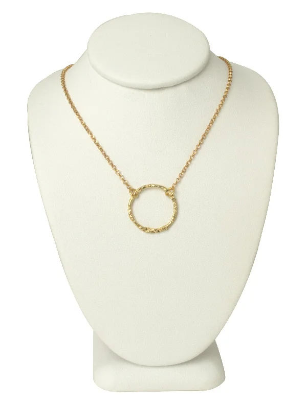 Layered Gemstone Necklaces-Hammered Gold Circle Necklace