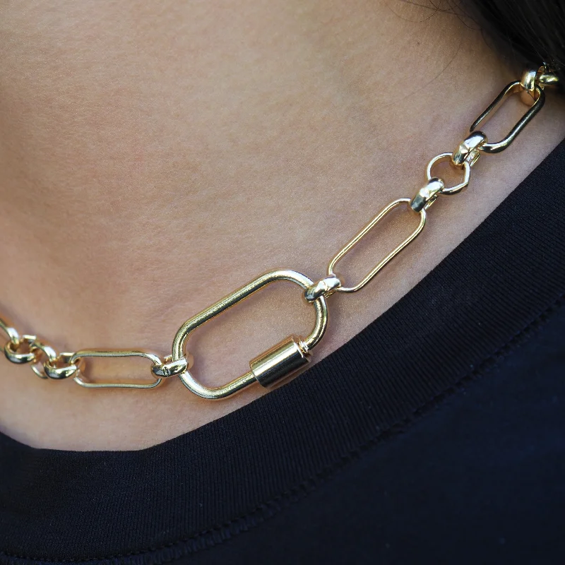 Classic Gold Necklaces-RINN OVAL LINK CARABINER NECKLACE