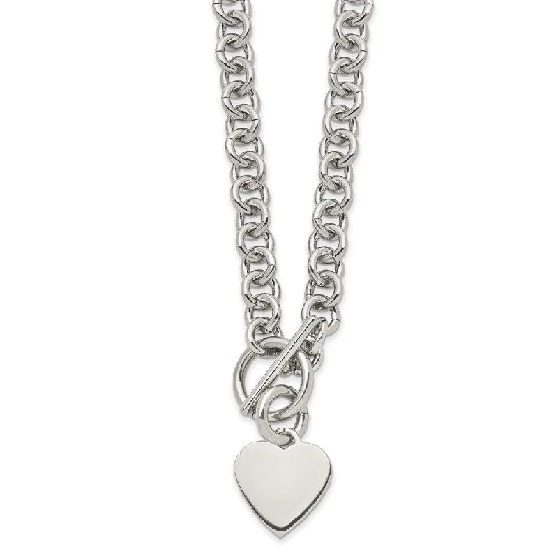 Layered Diamond Necklaces-Stainless Steel Polished Heart Toggle Necklace