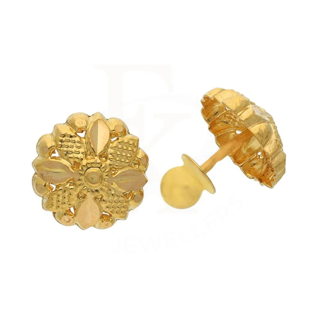 Trendy Wedding Earrings-Gold Flower Stud Earrings 21KT - FKJERN21K2427