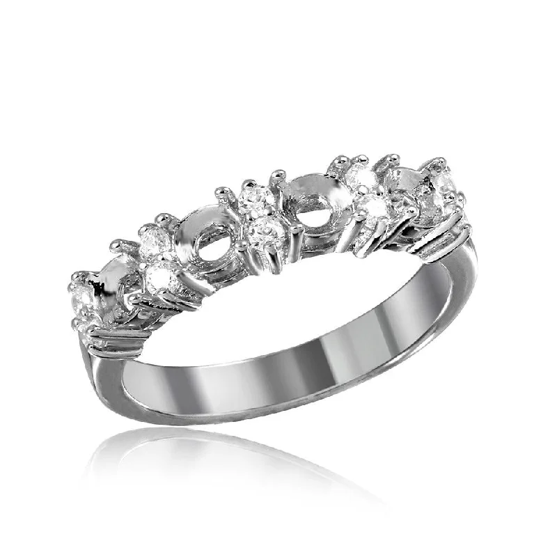 Trendy Engagement Rings-Silver 925 Rhodium Plated 4 Mounting Stone Ring with CZ - BGR01211