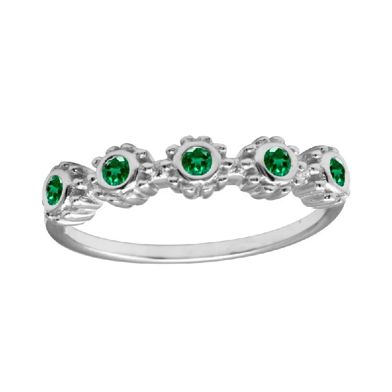 Birthstone Rings for Women-Rhodium Plated 925 Sterling Silver 5 Flower Green CZ Ring - BGR01224GRN