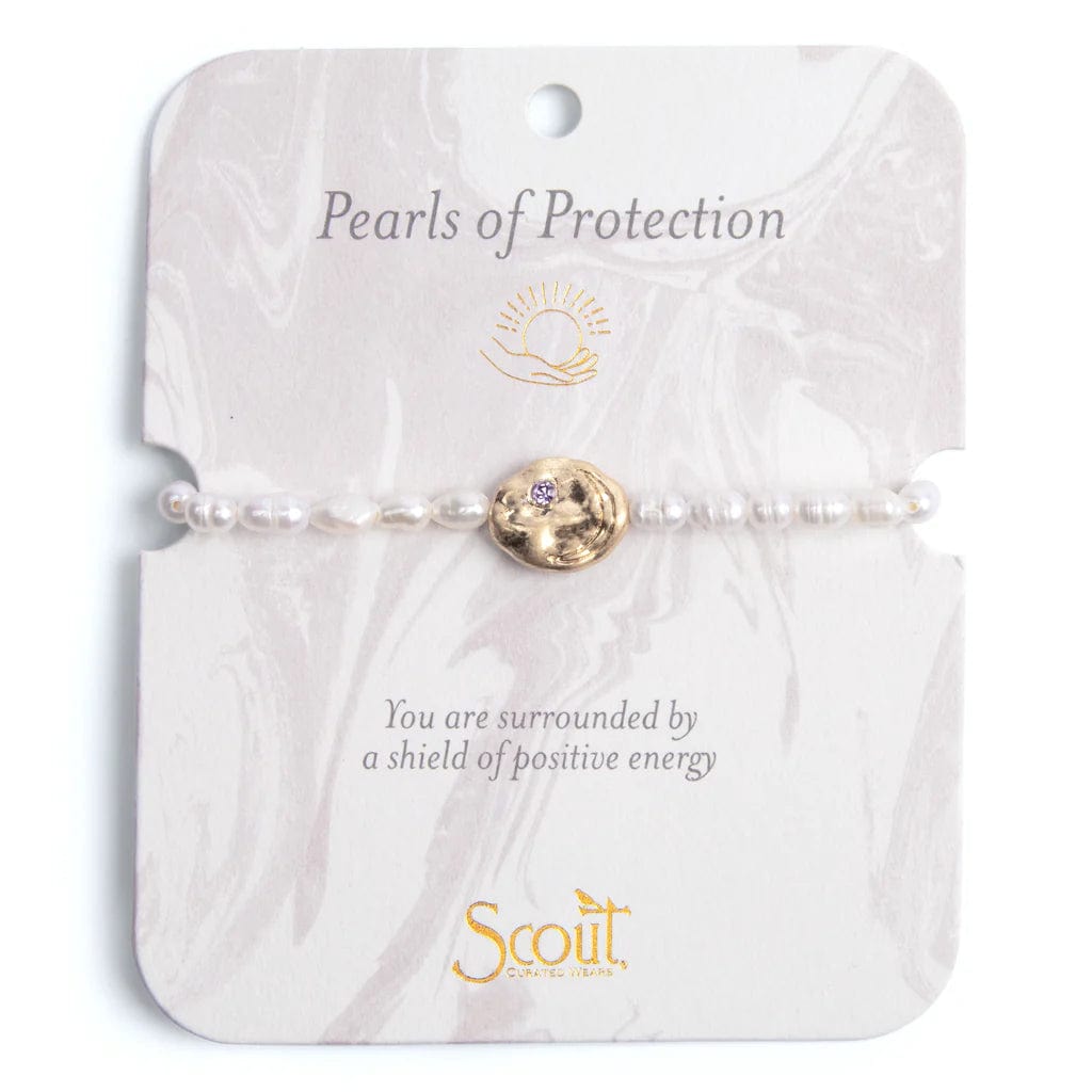 Custom Nameplate Bracelets-Pearls of Protection Affirmation Bracelet in Gold