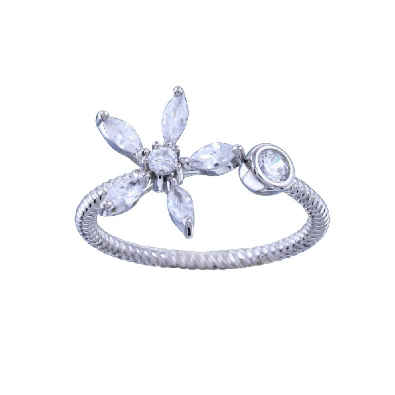 Fashionable Gemstone Rings for Men-Rhodium Plated 925 Sterling Silver CZ  Flower Open Ring - STR01151