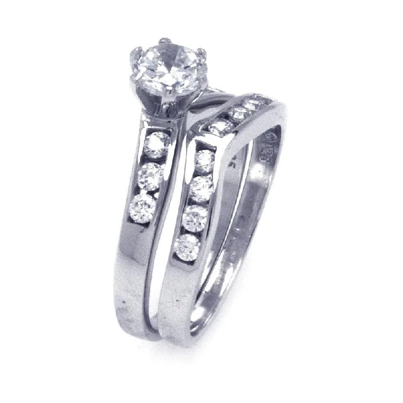 Luxury Wedding Ring Sets-Silver 925 Rhodium Plated CZ Matching Ring Pair Set - STR00779